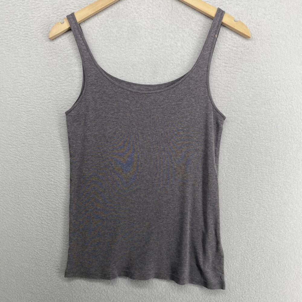 EILEEN FISHER Tank Top M Ribbed Organic Cotton Jersey Scoop Neck Camisole Gray
